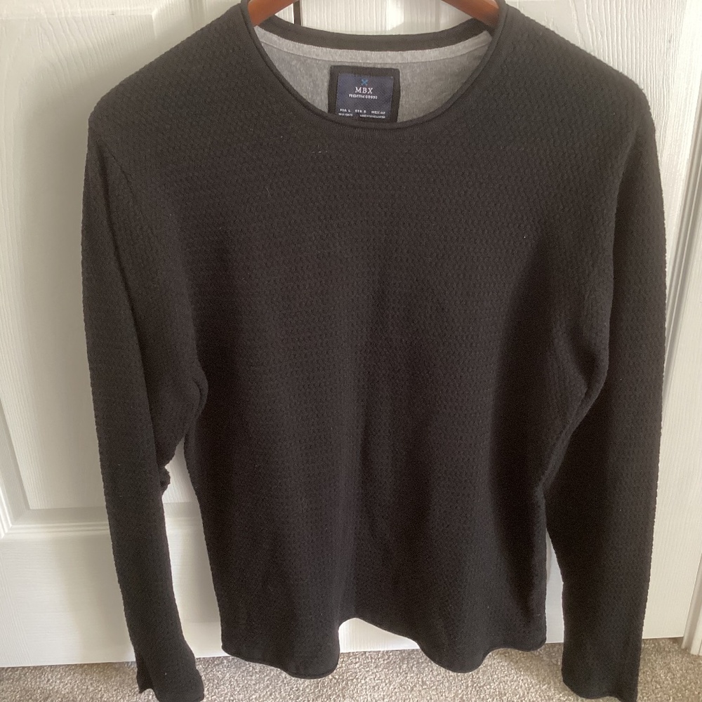 Mens MBX Premium Goods Black Waffle Knit Long Sleeve Pullover Sweater Size L